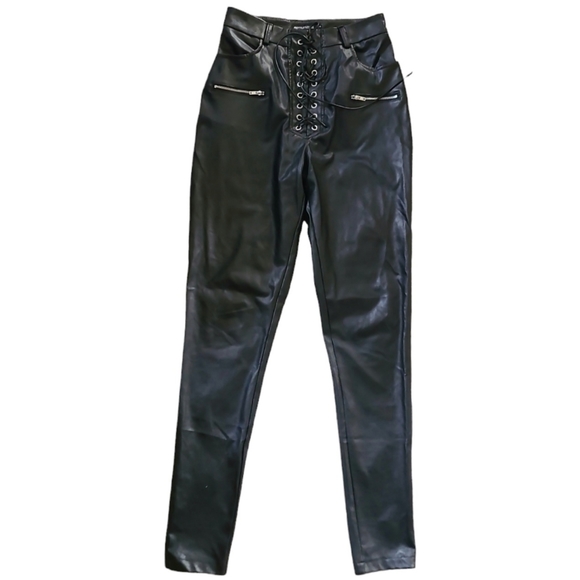 PrettyLittleThing Pants - High-Waist Vegan Leather Body Con Pants